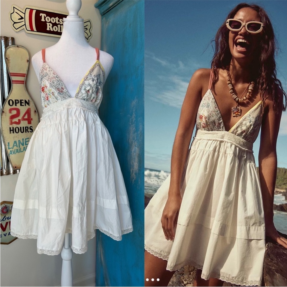 Floral White Summer Dress - cup of love mini dress free people